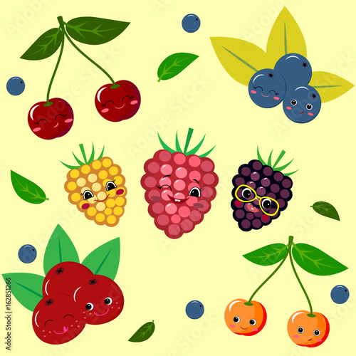 Cute cartoon fruit characters sticker set. Fruit Sticker Collection.
