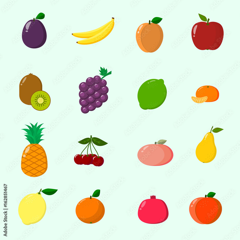 Fruit juicy and ripe collected in a set of icons. Fruits, a set of icons Fruit juicy and ripe collected in a set of icons. Fruits, a set of icons