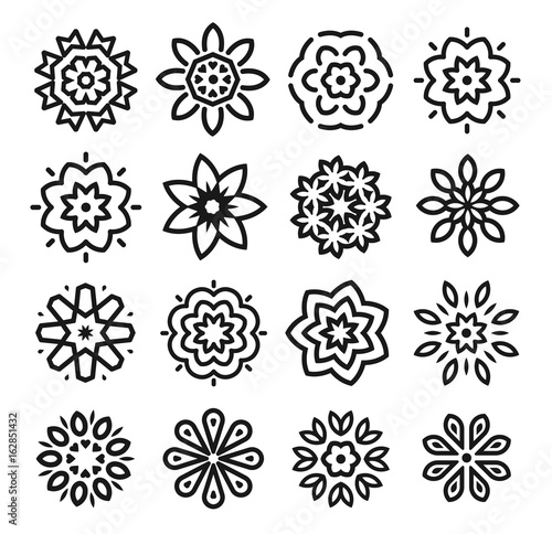 Linear flowers logo set. Monochrome simple line art logotype collection. Florist decorative design element. Vector illustration