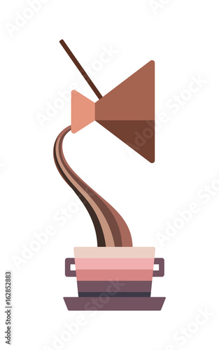 A turkish coffee pot pouring coffee into a cup, flat vector illustration isolated on white background