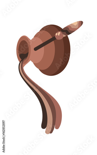 A copper turkish coffee pot pouring coffee, vector illustration isolated on white background