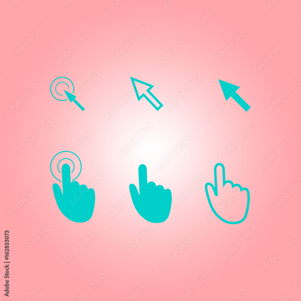 Obraz premium Cursor pointer icons. Click press and touch actions. Flat style.