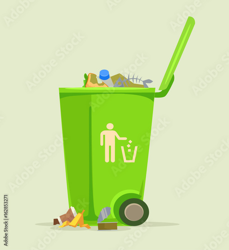 Trash can basket dustbin isolated icon. Vector flat cartoon illustration