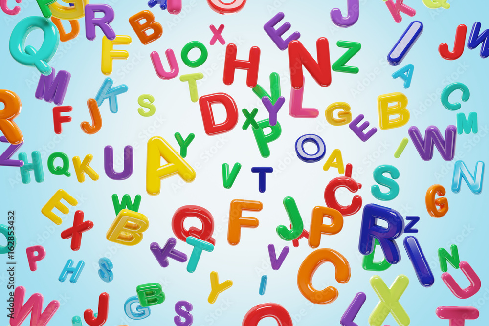 Colorful letters, blue background Colorful letters, blue background