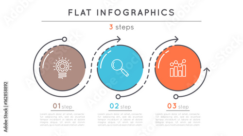 Flat style 3 steps timeline infographic template.