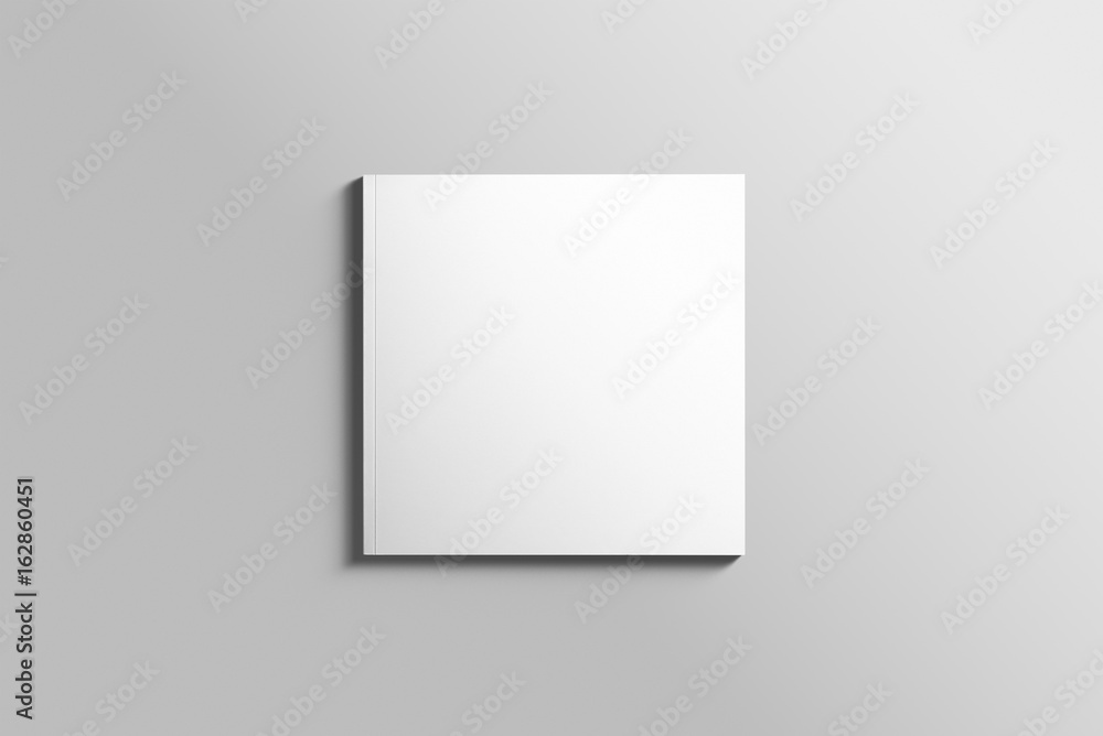 Blank square photorealistic brochure mockup on light grey background.  - obrazy, fototapety, plakaty 