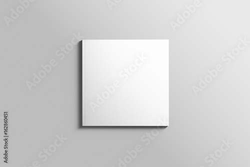 Blank square photorealistic brochure mockup on light grey background.  © PrimeMockup