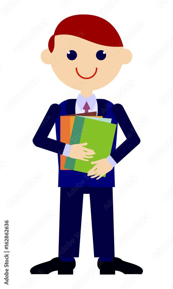 Businessman with office folders. Vector clip art.