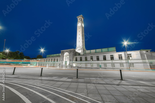 Southampton City centre and Civic building with clock tower on a clear dark night photo