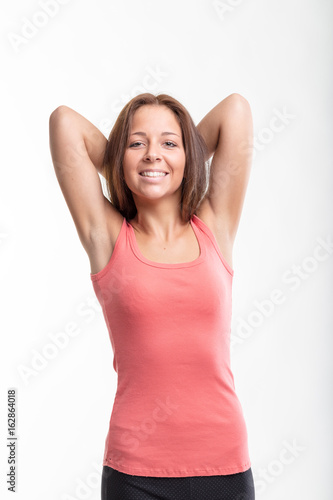 Friendly smiling slender young woman