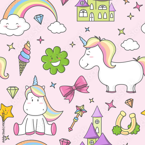 Einhorn Pony Schimmel Märchen Fabelwesen Muster nahtlos Hintergrund