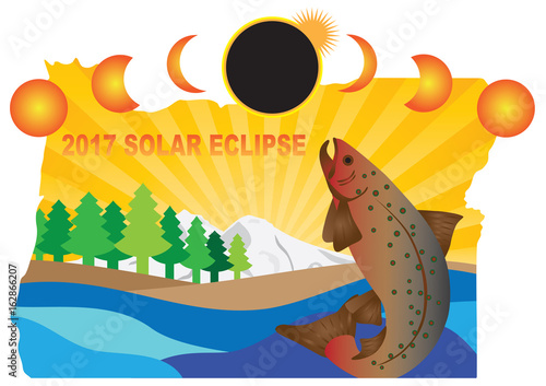 2017 Solar Eclipse Across Oregon Map vector Illustration