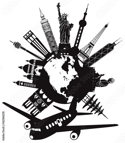 Travel Around the World by Airplane vector Illustration