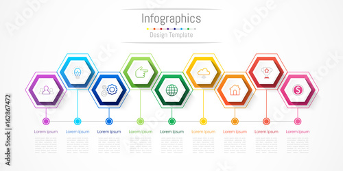 Infographic design elements for your business with 9 options, parts, steps or processes, Vector Illustration.