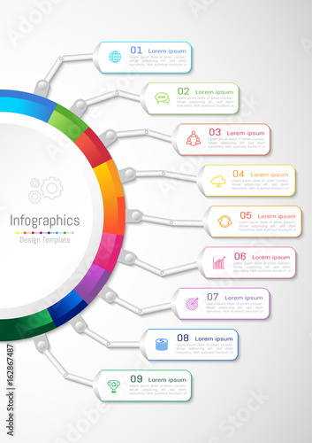 Infographic design elements for your business with 9 options, parts, steps or processes, Vector Illustration.