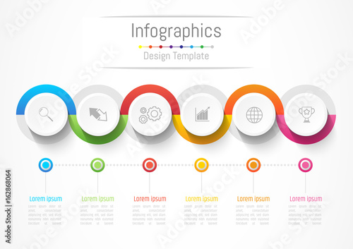 Infographic design elements for your business with 6 options, parts, steps or processes, Vector Illustration.