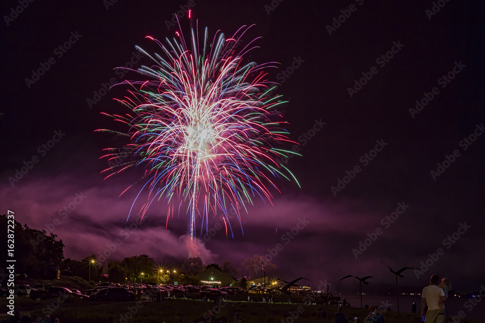 Fireworks display in Grafton Illinois along the Illinois River front.