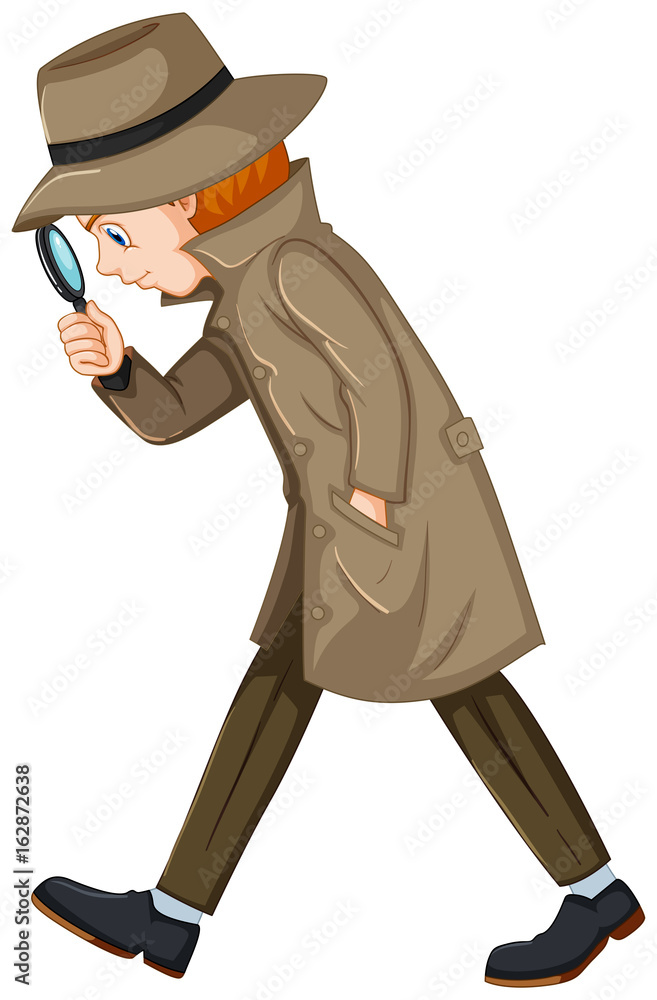 Detective looking for clues with magnifying glass