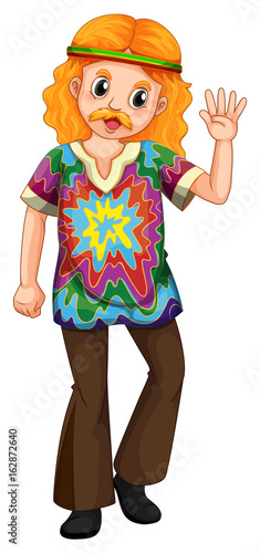 Man in colorful shirt waving hand