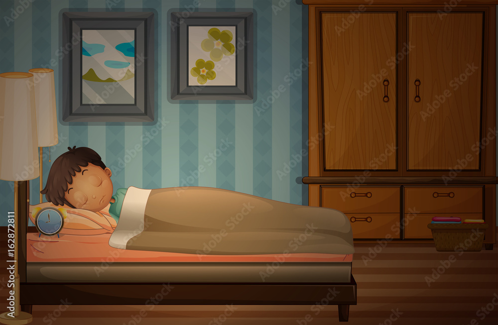 Little boy sleeping on the bed Stock Vector | Adobe Stock