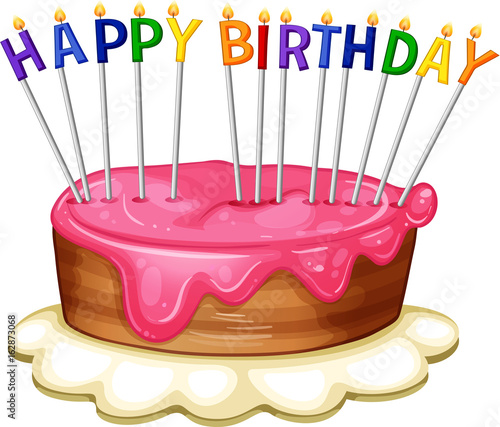Happy Birthday card template with pink cake
