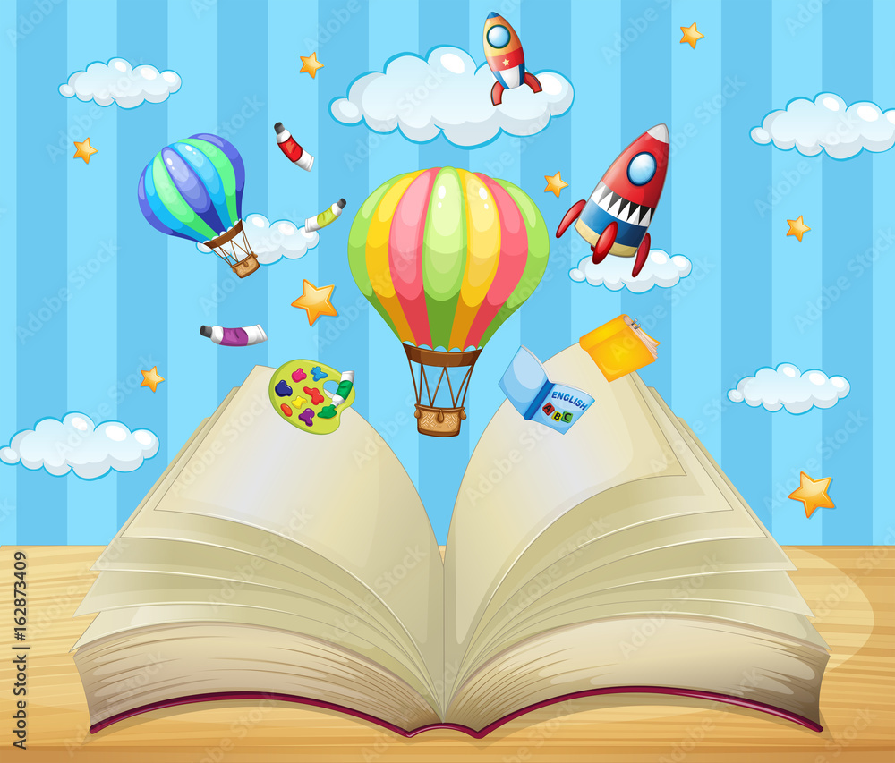 Obraz Balony i rakiety pływające z książki