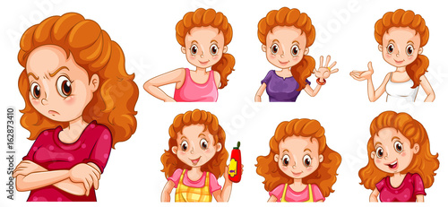 Woman with different actions