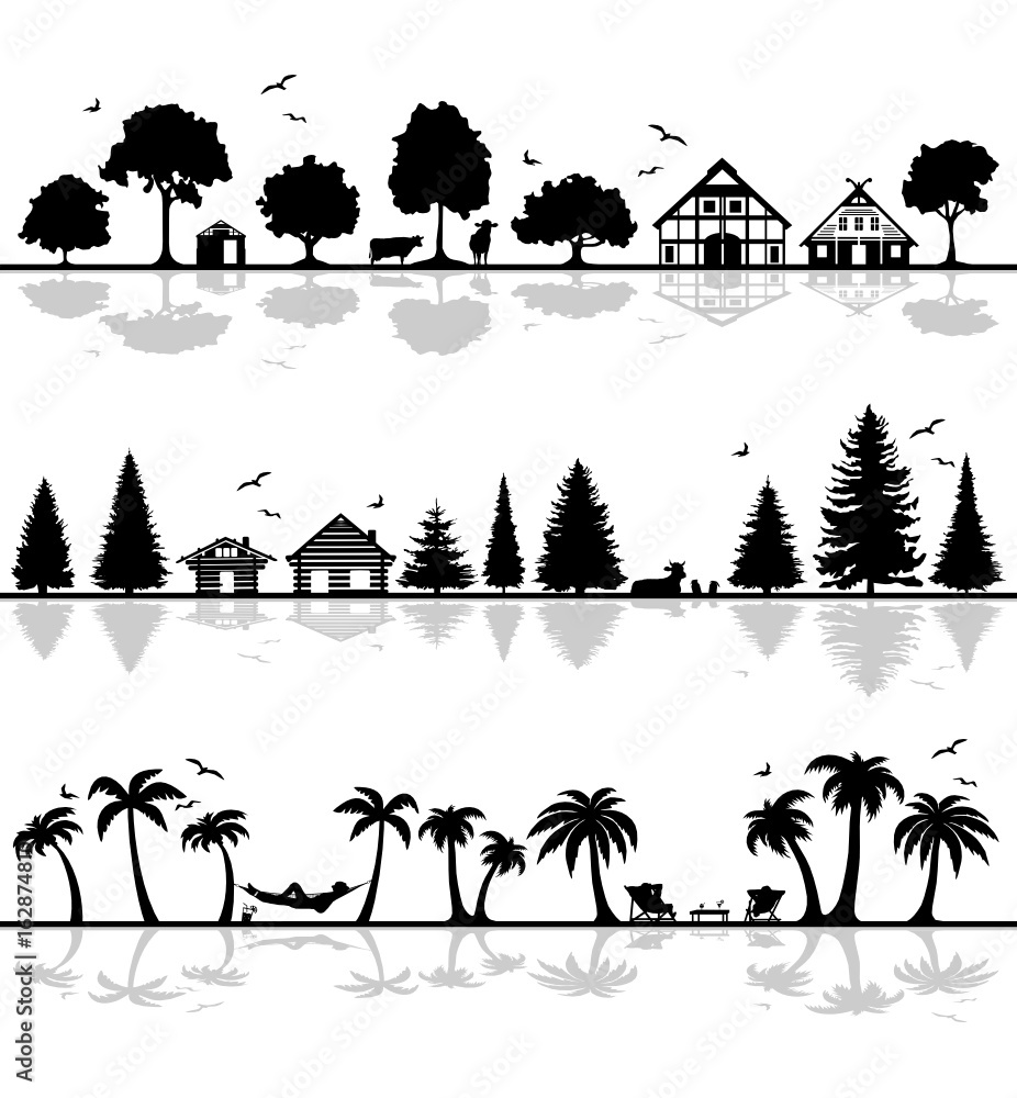 Silhouette Landschaften Stock Vector | Adobe Stock