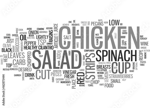 A HEALTHY LOW CARB RECIPE CHICKEN STRIPS SALAD TEXT WORD CLOUD CONCEPT