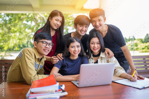 Back to school education knowledge college university concept, Students Education Social Media Laptop Tablet