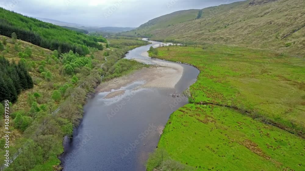 Cinematic aerial shot of the river Orchy Cinematic aerial shot of the river Orchy