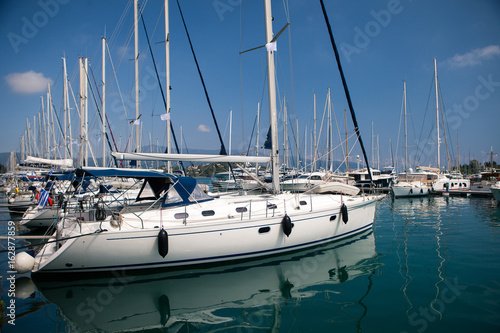 Sailboat Harbor, many beautiful sailing yachts moored in the sea port