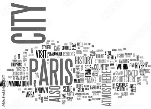 A TRAVEL GUIDE TO PARIS TEXT WORD CLOUD CONCEPT