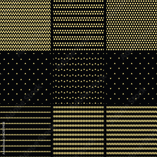 Set of geometric line gold abstract seamless pattern with triangle  and rectangle and chevron