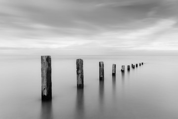 Tuinposter Zwart wit Pilmore Groynes golfbrekers zwart-wit  © dajh51