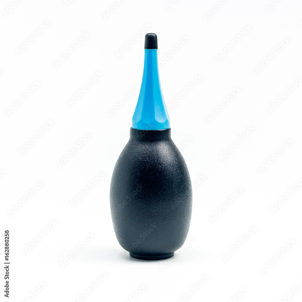 Black silicone blower or Rubber Air Pump Dust Cleaner for camera and lenses isolated on white background. Black silicone blower or Rubber Air Pump Dust Cleaner for camera and lenses isolated on white background.