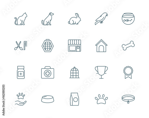 Pet shop set of vector icons