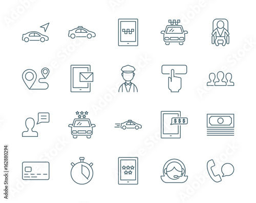 Taxi service set of vector icons