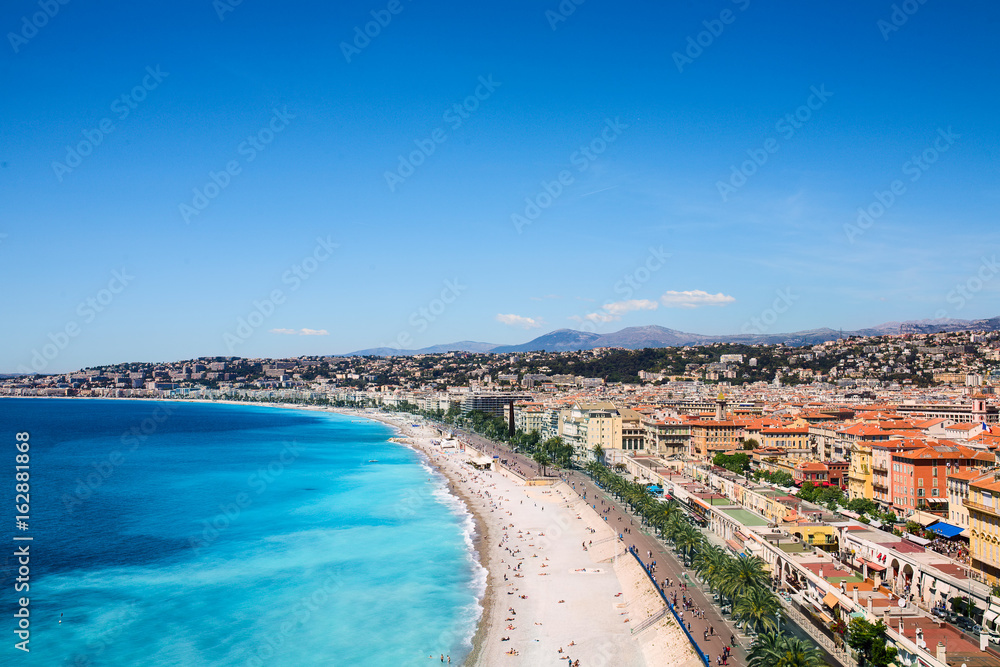 Nice view of the beach on a sunny day. France. Cote d'Azur.