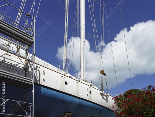 detail of j class sailing boat in a shipyard photo