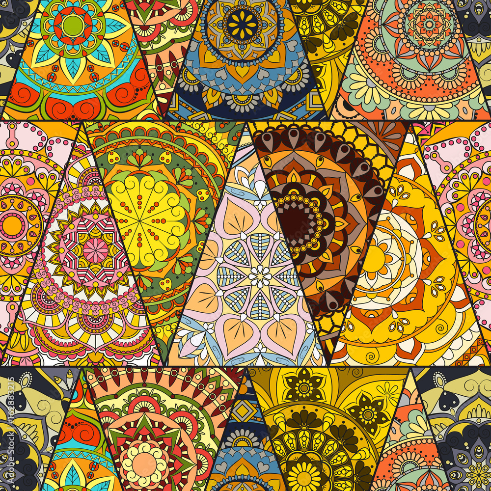 Fototapeta premium Seamless mandalas pattern. Vintage decorative elements with mandala. Hand drawn mandala background. Islam, Arabic mandala, Indian, mandala ottoman motifs. Perfect for printing on fabric or paper.