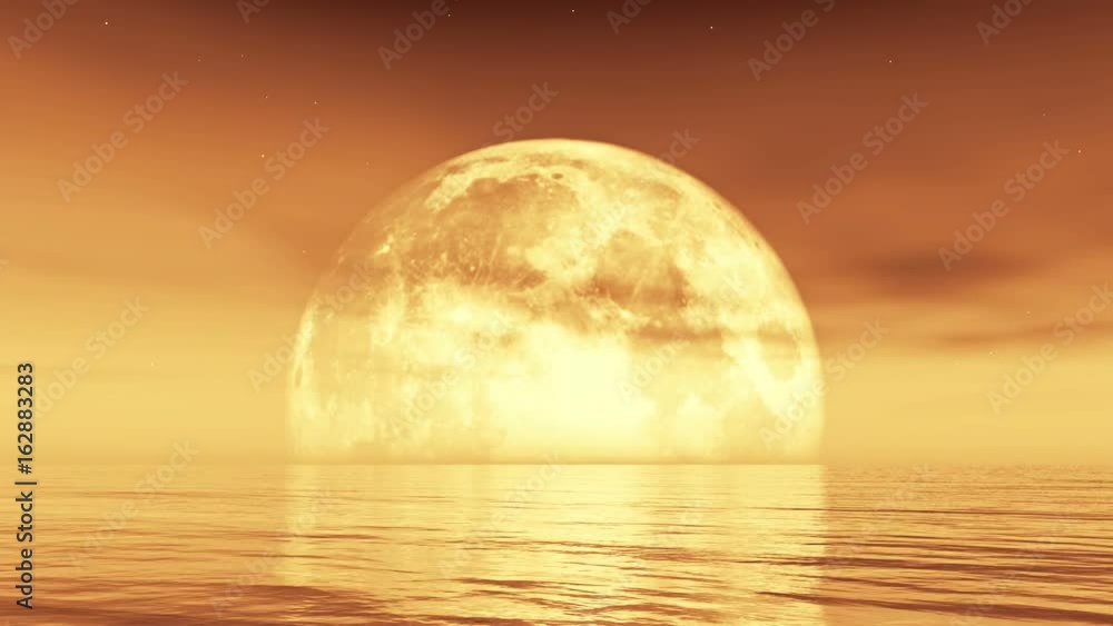4k timelapse full moon rises from the water,reflect on the sea,Science Fiction Scene,cloud & smoke flying,golden evening light. 4k timelapse full moon rises from the water,reflect on the sea,Science Fiction Scene,cloud & smoke flying,golden evening light.