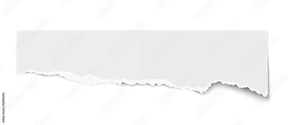 White vector oblong torn paper tear, fragment, with soft shadow isolated