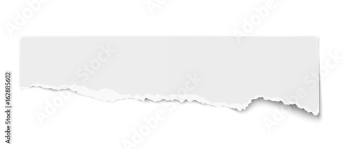 White vector oblong torn paper tear, fragment, with soft shadow isolated