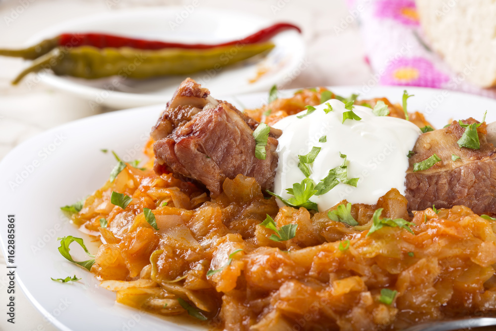 Cabbage stew with Smoked Pork Ribs