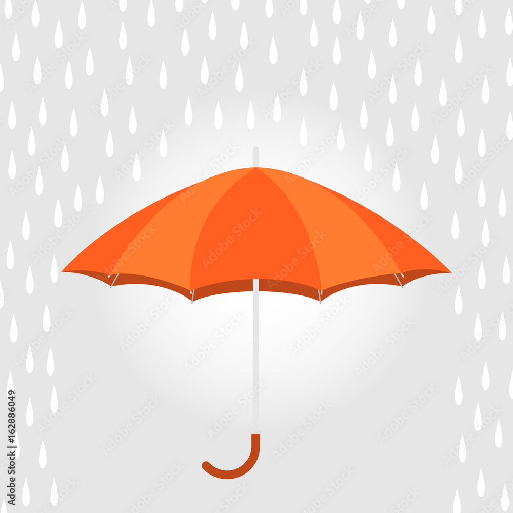 orange umbrella rain flat vector