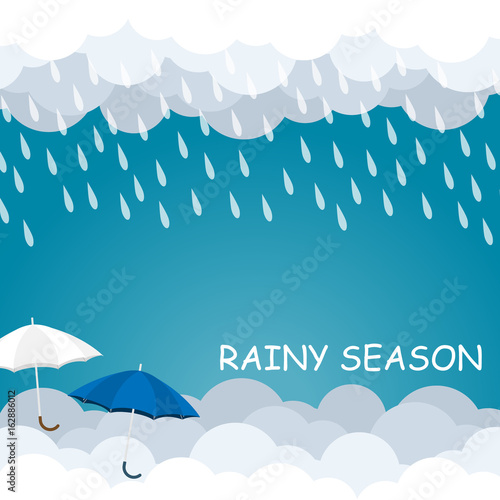rainy season umbrella float on sky vector
