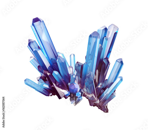 Foto 3d render, blue crystal isolated on white background, gem, natural nugget, esote