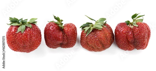 Imperfect organic ripe heirloom strawberries isolated photo