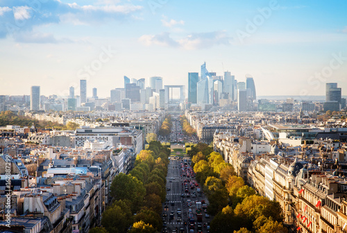Canvas Print skyline of Paris city towards La Defense district, France, retro toned